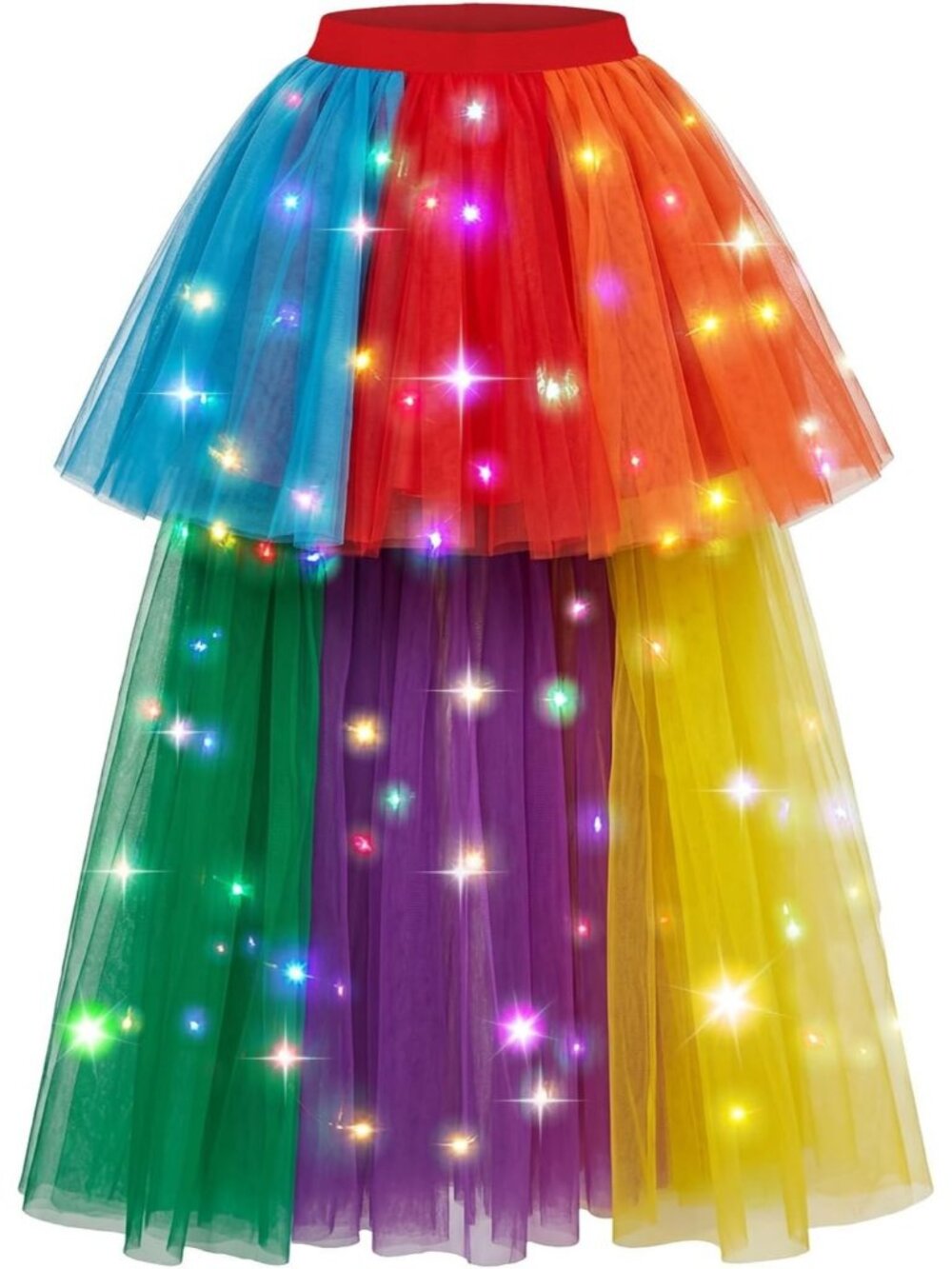 Women LED Light Up Tulle Tutu Skirt High Low Fluffy Sequin Ballet Dress-Multiclr